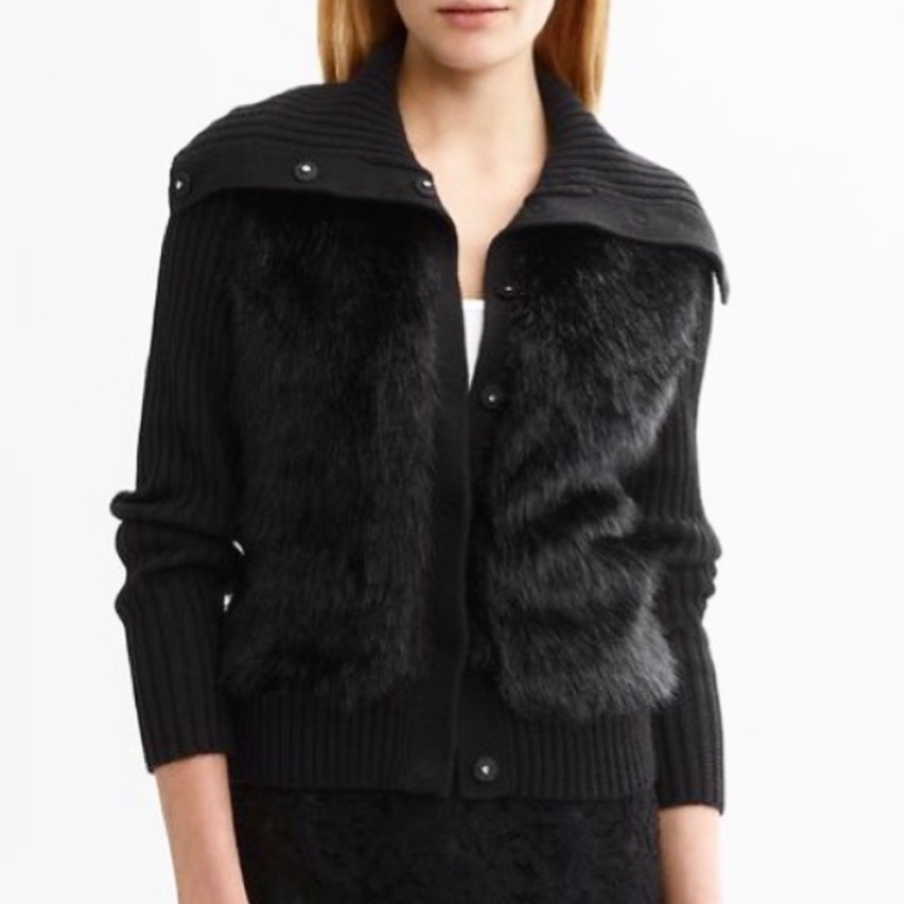 Banana Republic | Faux Fur Cardigan Sweater Black